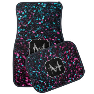 Sparkly pink blue mosaic glitter sparkle Monogram Car Mat