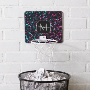 Sparkly pink blue mosaic glitter sparkle Monogram Mini Basketball Hoop