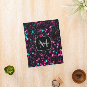 Sparkly pink blue mosaic glitter sparkle Monogram Mini Binder