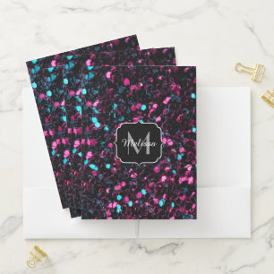  Sparkly pink blue mosaic glitter sparkle Monogram Pocket Folder