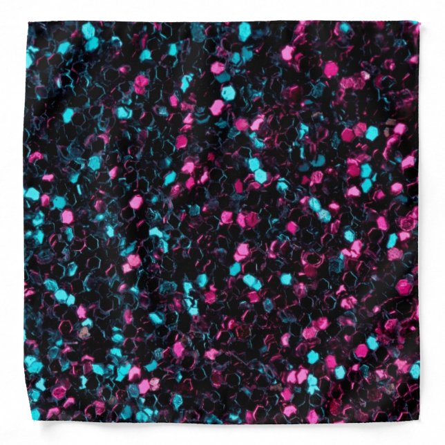 Sparkly pink blue mosaic glitter sparkles bandana (Front)