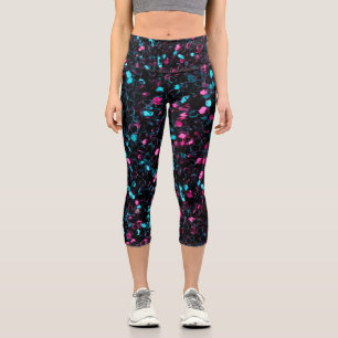 Sparkly pink blue mosaic glitter sparkles capri leggings