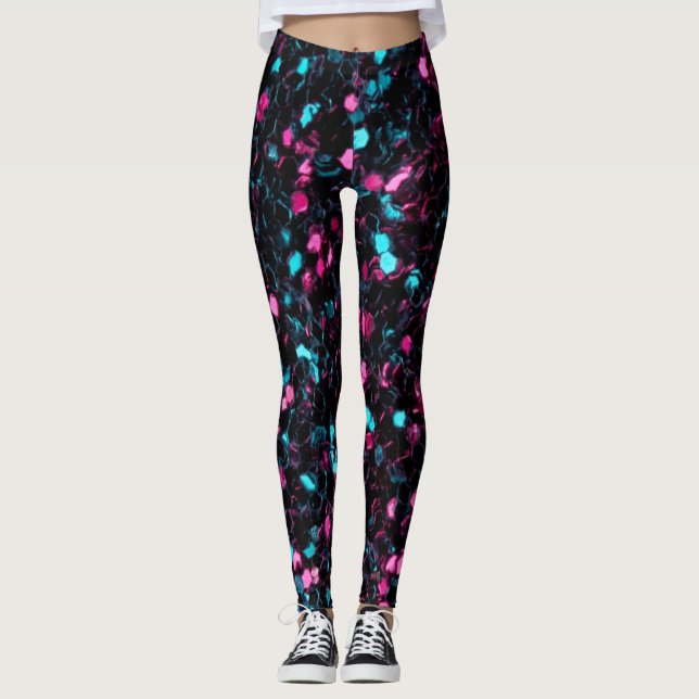 Sparkly pink blue mosaic glitter sparkles leggings (Front)
