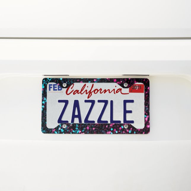 Sparkly pink blue mosaic glitter sparkles license plate frame (On Car)