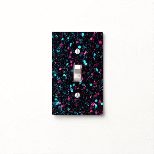 Sparkly pink blue mosaic glitter sparkles light switch cover (In Situ)