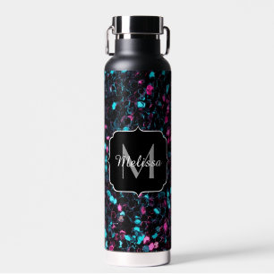 Sparkly pink blue mosaic glitter sparkles Monogram Water Bottle