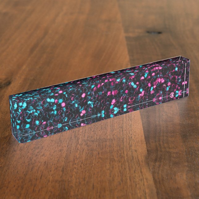Sparkly pink blue mosaic glitter sparkles name plate (Side)