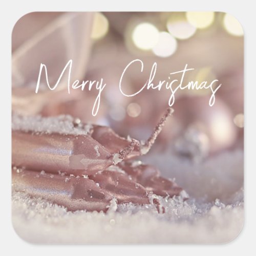 Sparkly Pink Christmas Tree and Christmas Candles Square Sticker