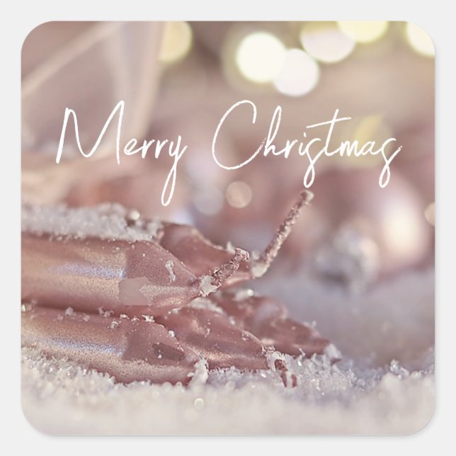 Sparkly Pink Christmas Tree and Christmas Candles Square Sticker (Front)