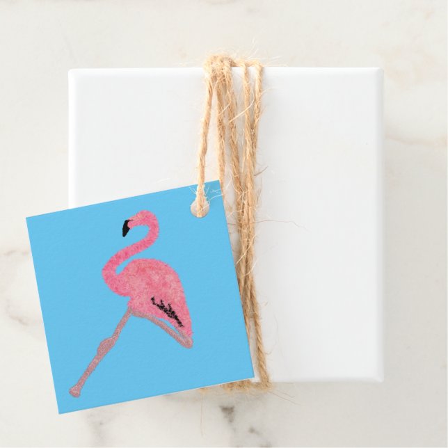 Sparkly pink flamingo favor tags (In Situ)