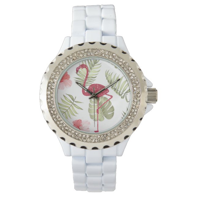 Sparkly Pink Flamingo Summertime Women's Watch (Front)