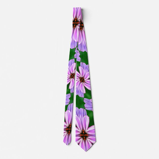 Sparkly Pink Flowers Pattern Neck Tie (Back)