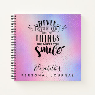Sparkly Pink Girls Personal Journal Never Give Up