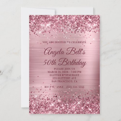 Sparkly Pink Glitter and Foil 50th Birthday Invitation