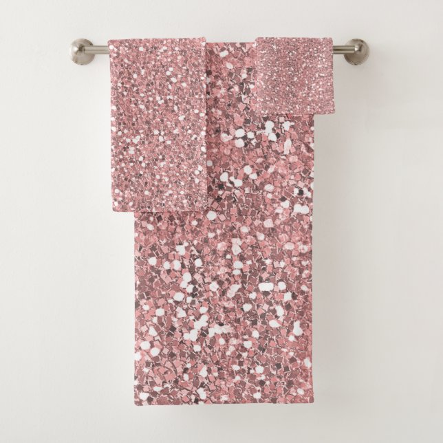 Sparkly Pink Glitter Bath Towel Set (Insitu)