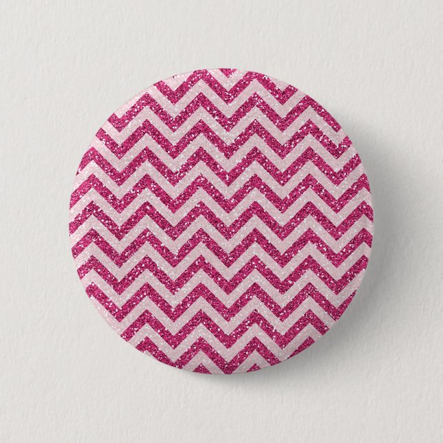 Sparkly Pink Glitter Chevron Stripe Pinback Button (Front)