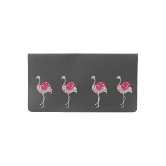Sparkly Pink Glitter Flamingos Checkbook Cover (Front)