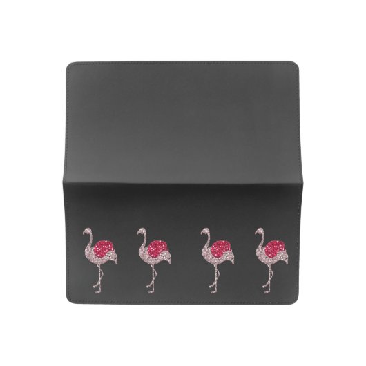 Sparkly Pink Glitter Flamingos Checkbook Cover (Open)