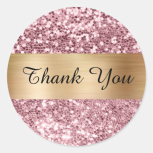 Sparkly Pink Glitter Gold Shimmer Strip Foil Classic Round Sticker