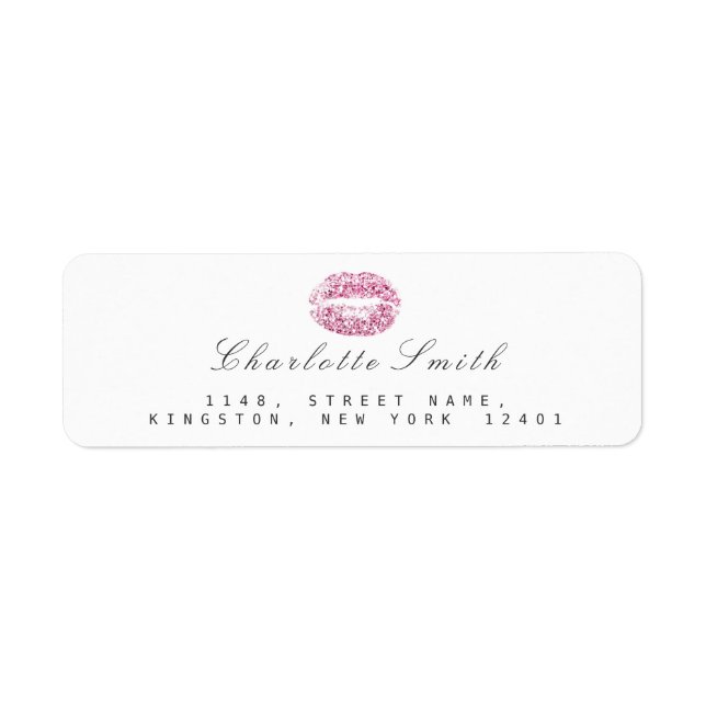 Sparkly Pink Glitter Lips Kiss Makeup White  RSVP Label (Front)