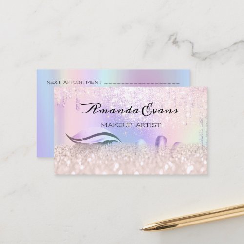 Sparkly Pink Glitter Makeup Artist Fashion Blog Appointment Card
