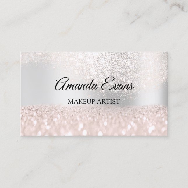 Sparkly Pink Glitter Makeup Artist Fashion Gray Appointment Card (Front)