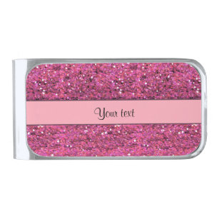 Sparkly Pink Glitter Silver Finish Money Clip