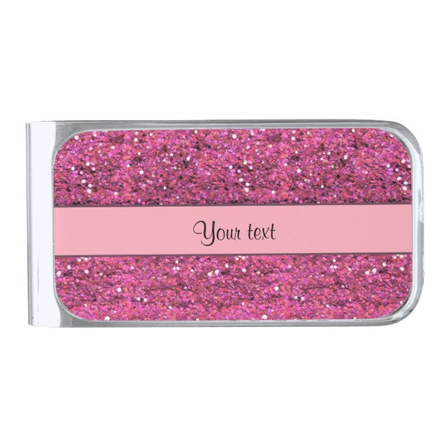 Sparkly Pink Glitter Silver Finish Money Clip (Front)