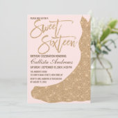 Sparkly Pink Gold Glitter Dress Sweet 16 Invitation (Standing Front)