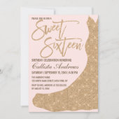 Sparkly Pink Gold Glitter Dress Sweet 16 Invitation (Front)