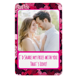 Sparkly Pink Hearts Share My Fries Flexible Magnet