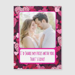 Sparkly Pink Hearts Share My Fries Magnetic Card