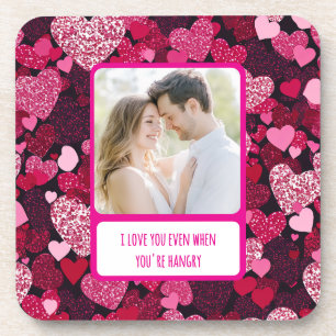 Sparkly Pink Hearts When You're Hangry Beverage Coaster