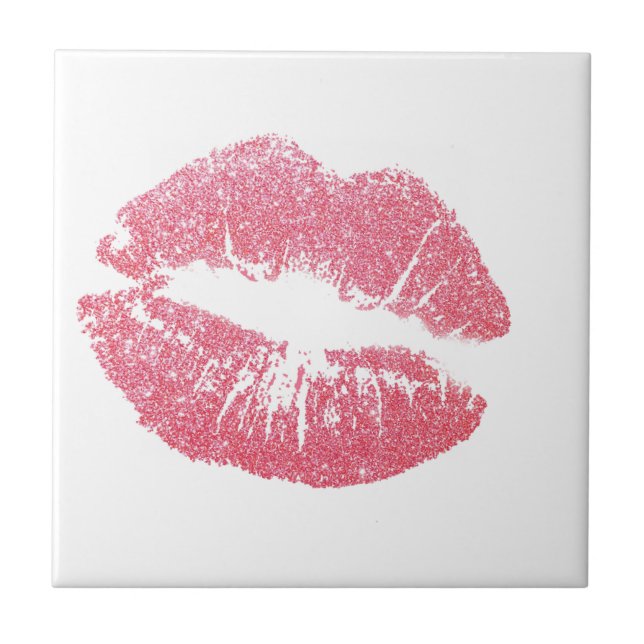 Sparkly Pink Lips Ceramic Tile (Front)