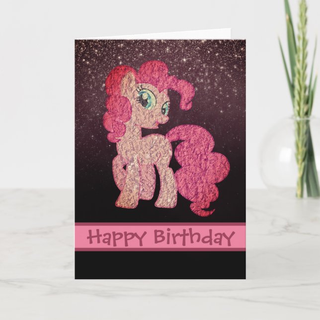 Sparkly Pink Little Pony Happy Birthday Card (Front)