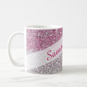 Sparkly Pink Ombre Glitter Name Personalized Coffee Mug (Left)