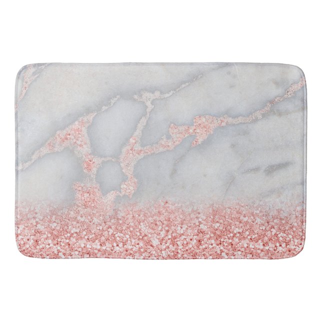 Sparkly Pink Rose Gold Bohemian Marble Bathroom Mat (Front)
