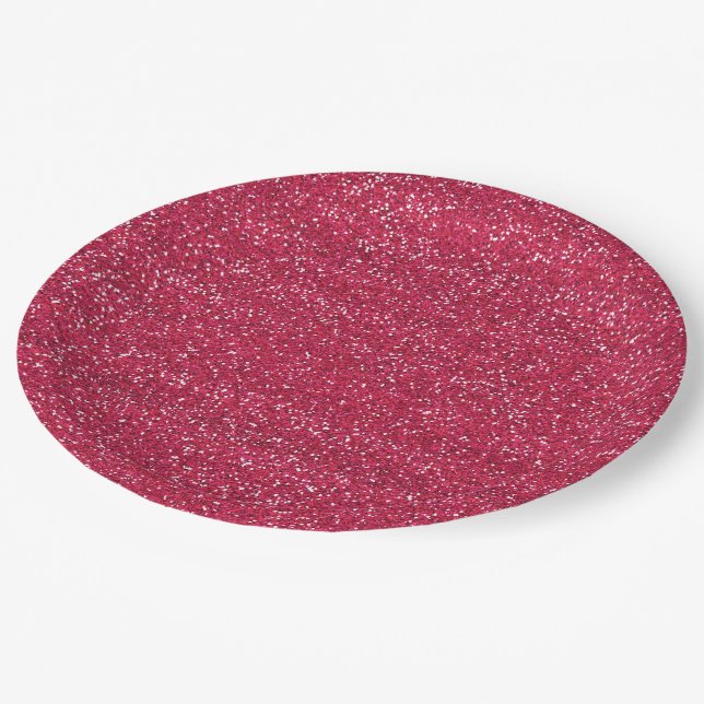Sparkly Pink & Silver Glitter Paper Plates (Angled)