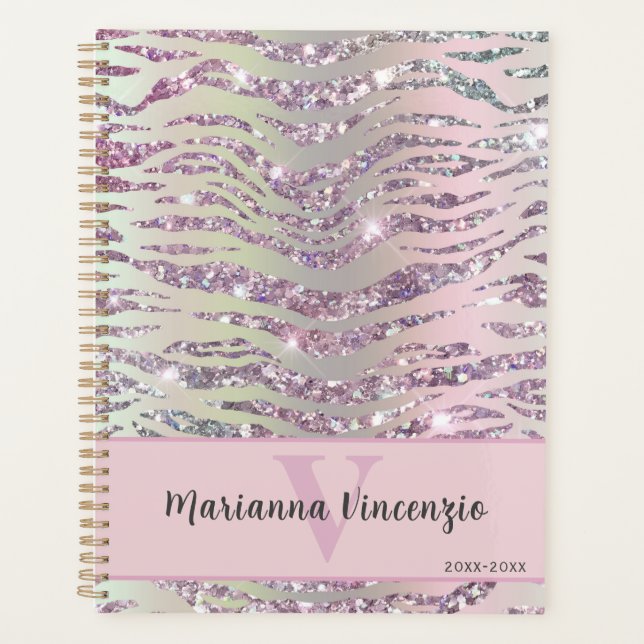 Sparkly Pink Tiger Zebra Glitter Art Planner (Front)