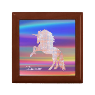 Sparkly Pink Unicorn on Abstract Background Gift Box