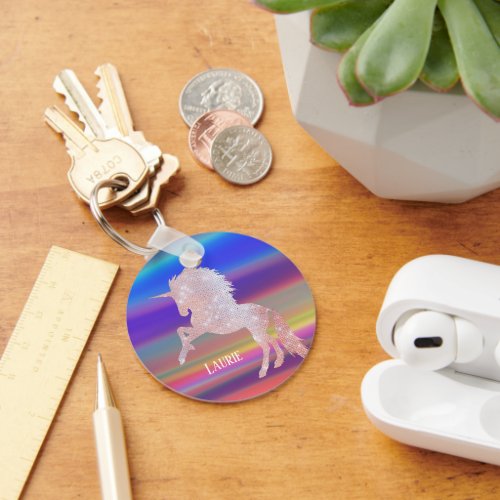 Sparkly Pink Unicorn on Abstract Glow Keychain