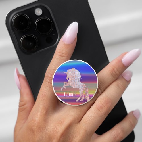 Sparkly Pink Unicorn on Abstract Glow PopSocket