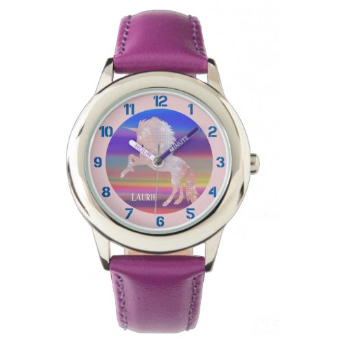 Sparkly Pink Unicorn on Abstract Glow Watch