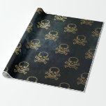 Sparkly Pirate Jolly Roger on Dark Background Wrapping Paper