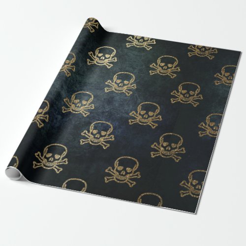 Sparkly Pirate Jolly Roger on Dark Background Wrapping Paper