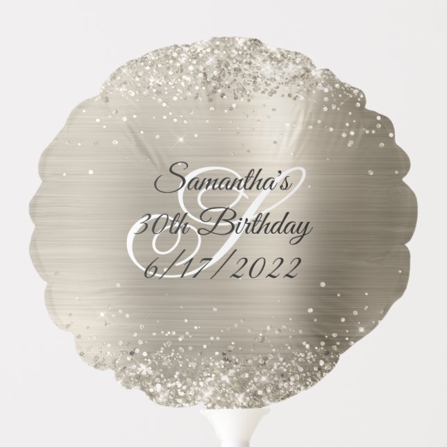 Sparkly Platinum Glitter and Foil 30th Birthday Balloon (Front)