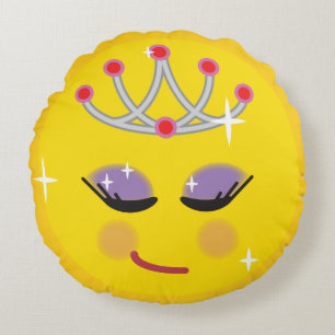 Sparkly Princess Emoticon Round Pillow