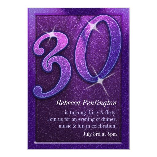 Sparkly Purple 30 and Flirty Birthday Invitations | Zazzle