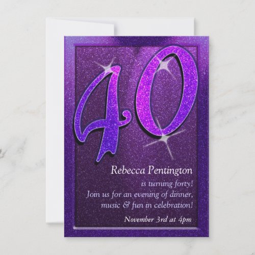 Sparkly Purple 40th Birthday Party Invitation