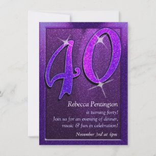 Sparkly Purple 40th Birthday Party Invitation